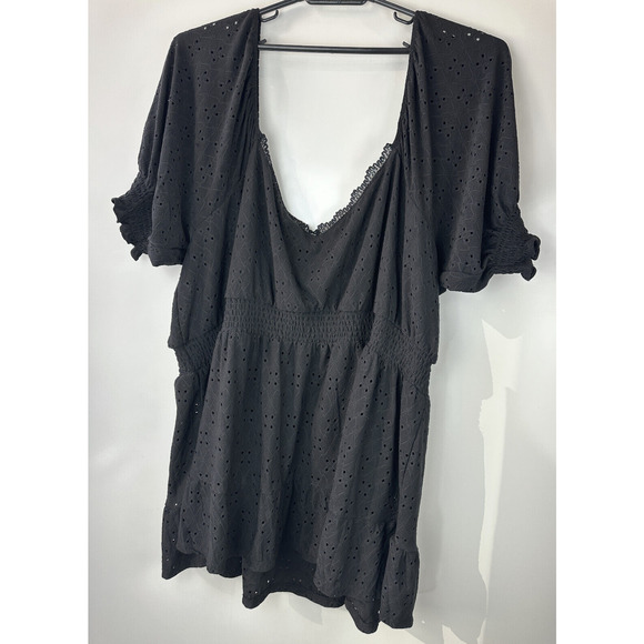 NWT Torrid Eyelet Smocked Waist & Sleeve Sweetheart Top Black Plus Size 5 5X - Picture 13 of 16